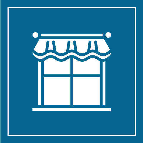 Icon of a window with curtains.